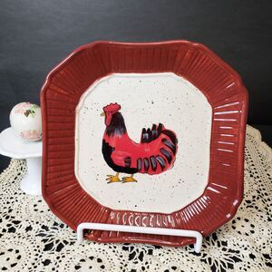 Collectible Youngs Heartfelt Kitchen Creations Red Ceramic Chicken Salad Plate